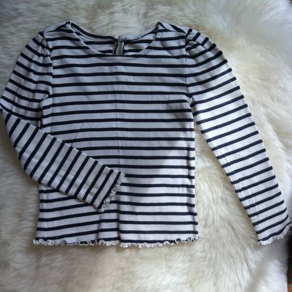 Gap lettuce edge keyhole neck little girl top size 4 navy and white stripe - Picture 1 of 3